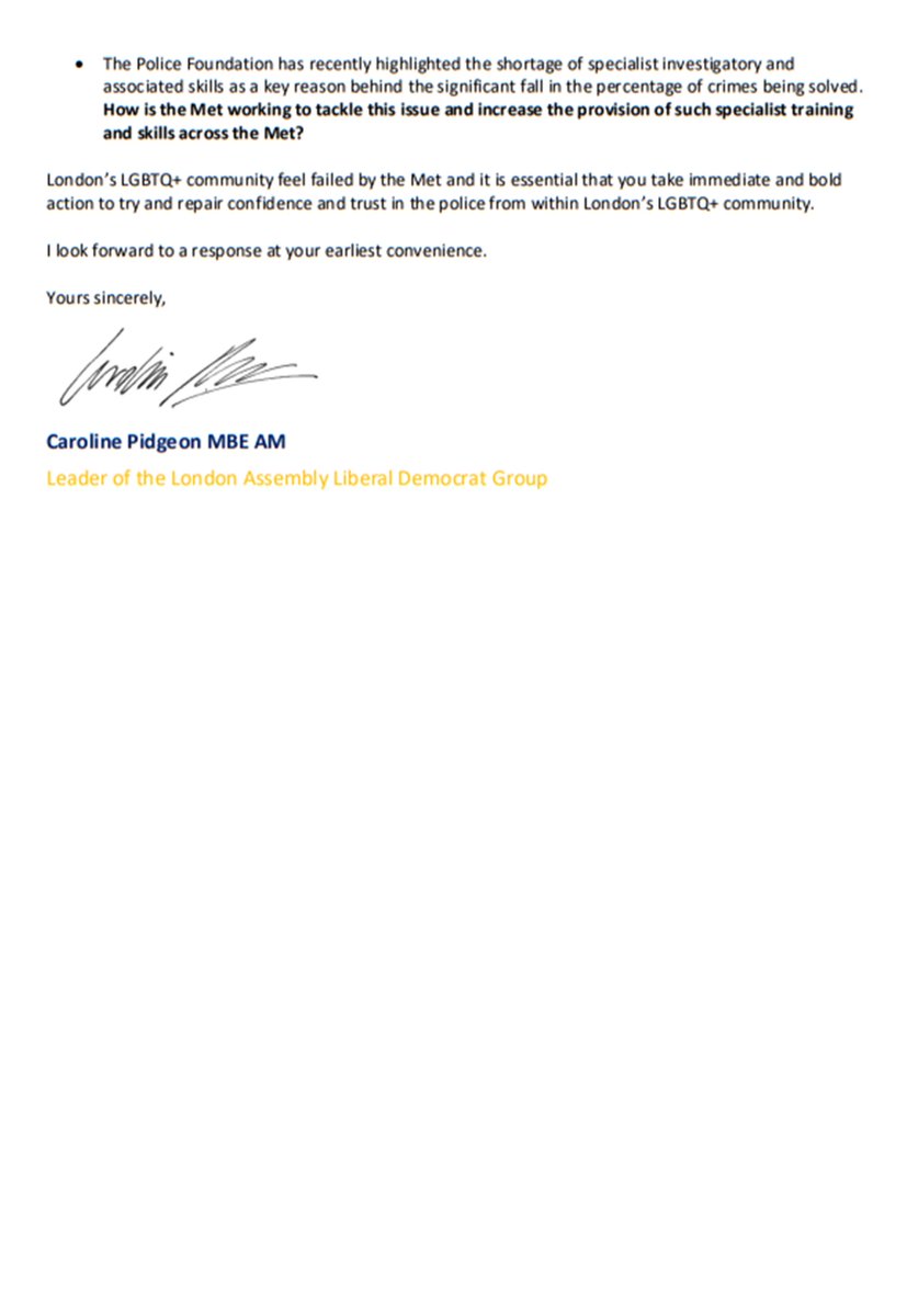 Letter to the Met Police Commissioner following the Port Inquest