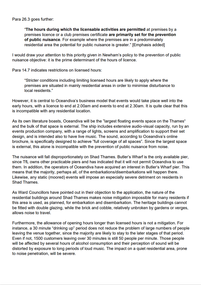 Letter from Caroline Pidgeon to Newham Council re Oceandiva licence application