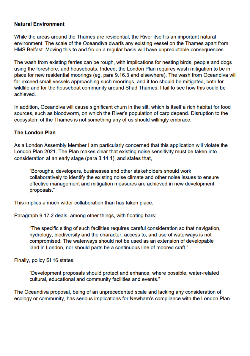 Letter from Caroline Pidgeon to Newham Council re Oceandiva licence application