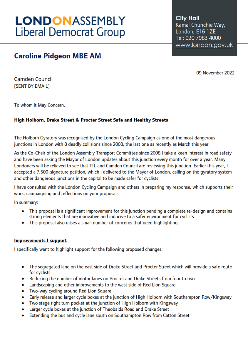 Letter to Transport for London on Holborn Gyratory cycling plans