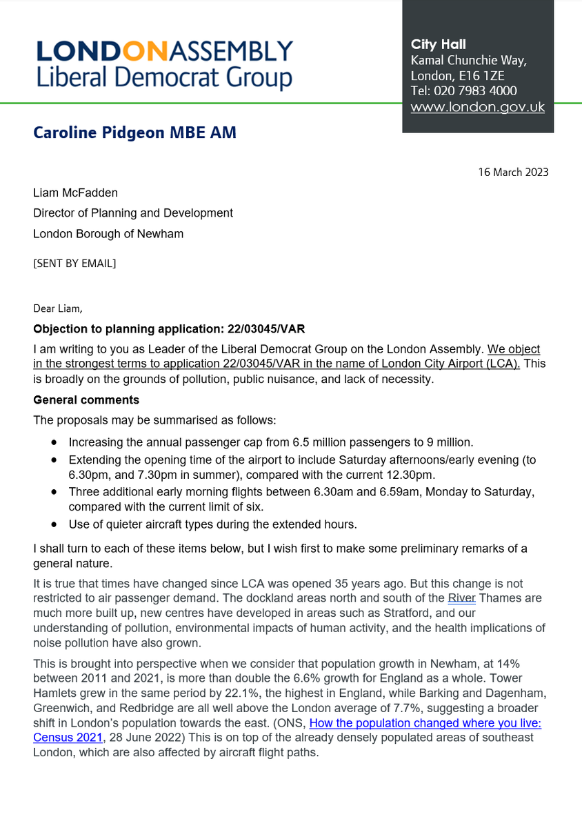 Caroline's letter to Newham Council opposing City Airport expansion