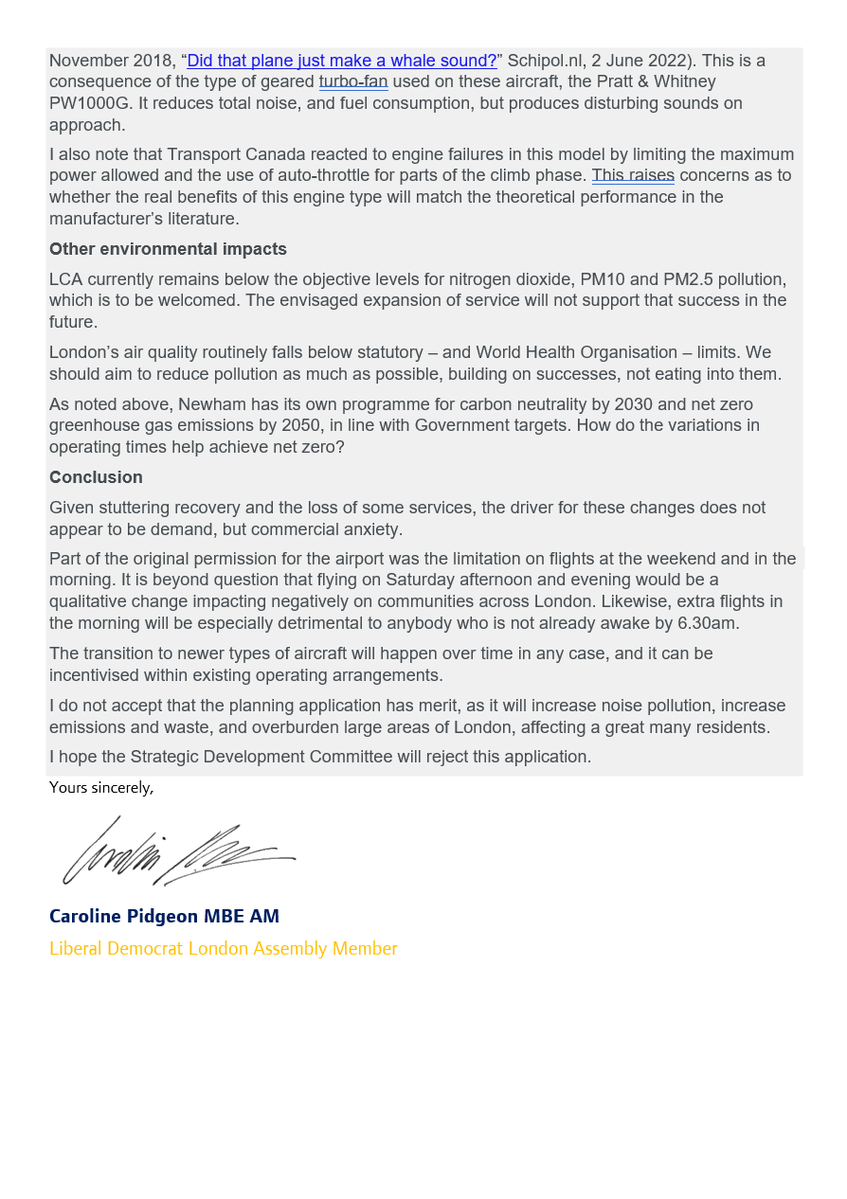 Caroline's letter to Newham Council opposing City Airport expansion