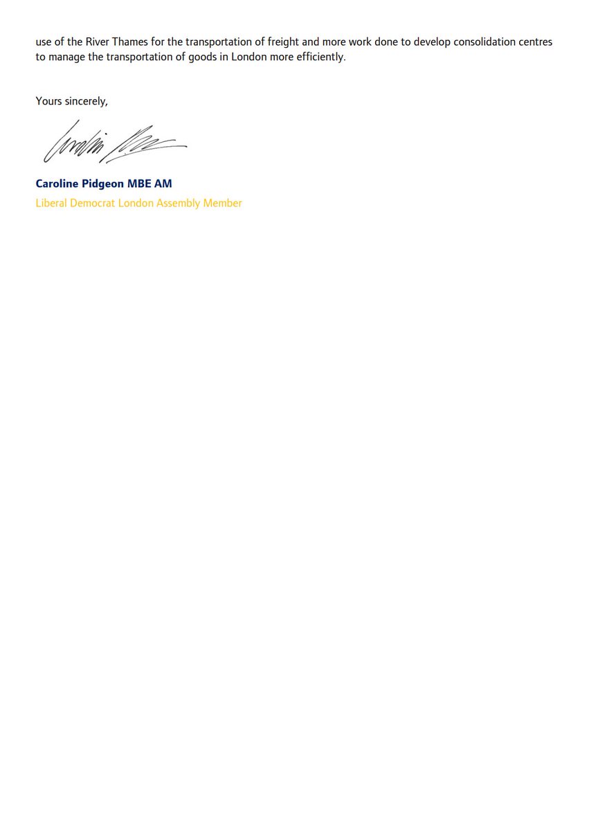 Caroline's letter to Transport for London on lorry safety