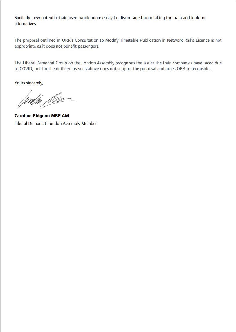 Letter to Office of Rail and Road opposing the weakening of the requirement for train companies to provide timetables 12 weeks in advance