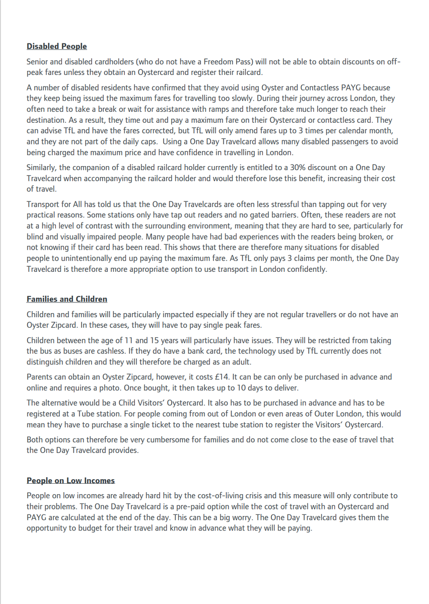Letter to Transport for London regarding plans to withdraw One Day Travelcards