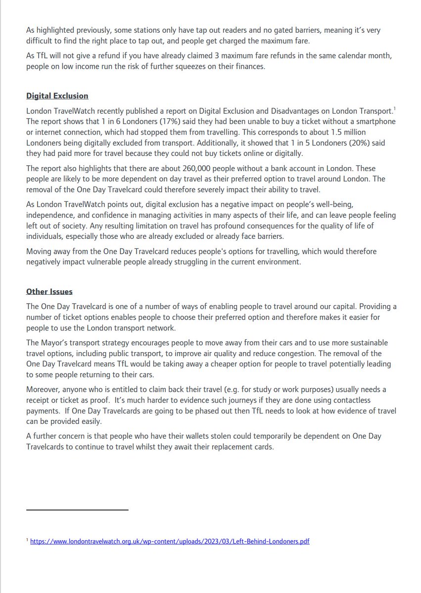 Letter to Transport for London regarding plans to withdraw One Day Travelcards
